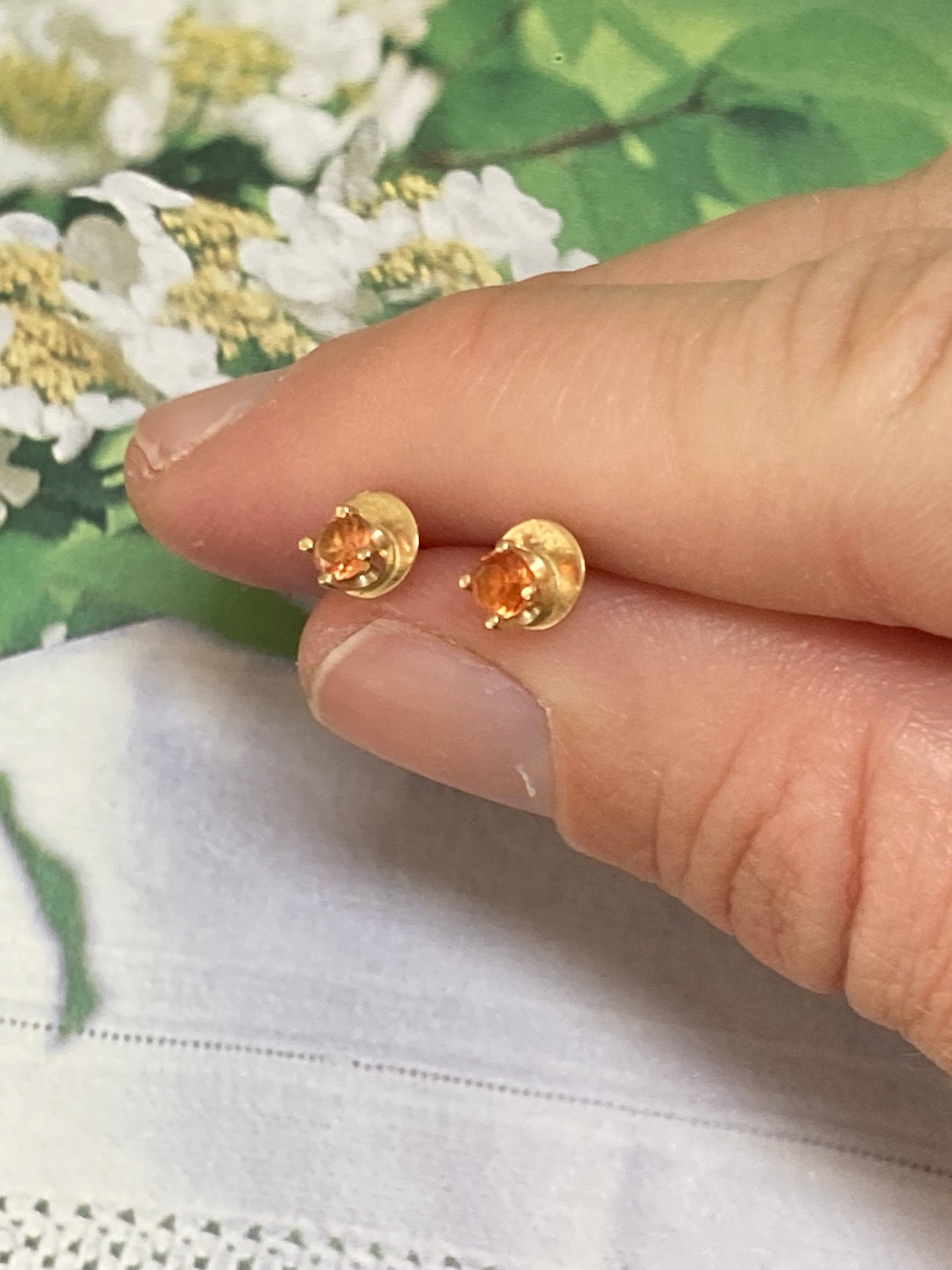 Orange sapphire gold studs
