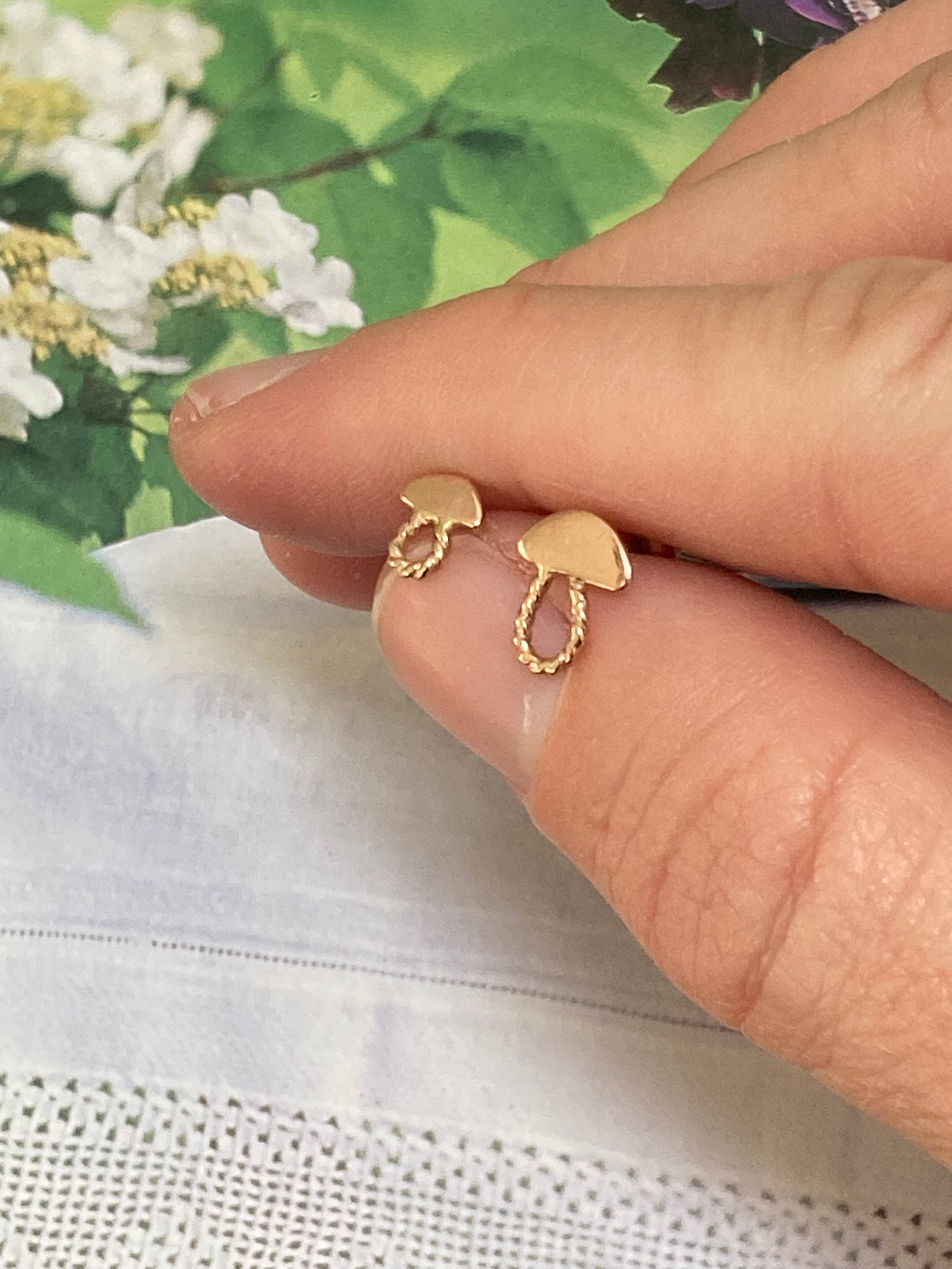 14k gold mushroom earrings